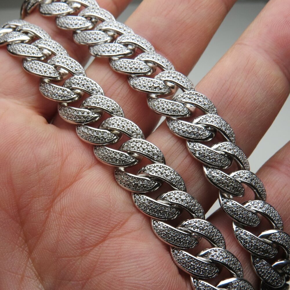 18k *925 Sterling Silver Gucci Style Links Diamond Men's Necklace 117gr/24"